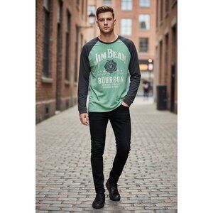 Jim Beam Men's Green & Charcoal Bourbon Long Sleeve Shirt